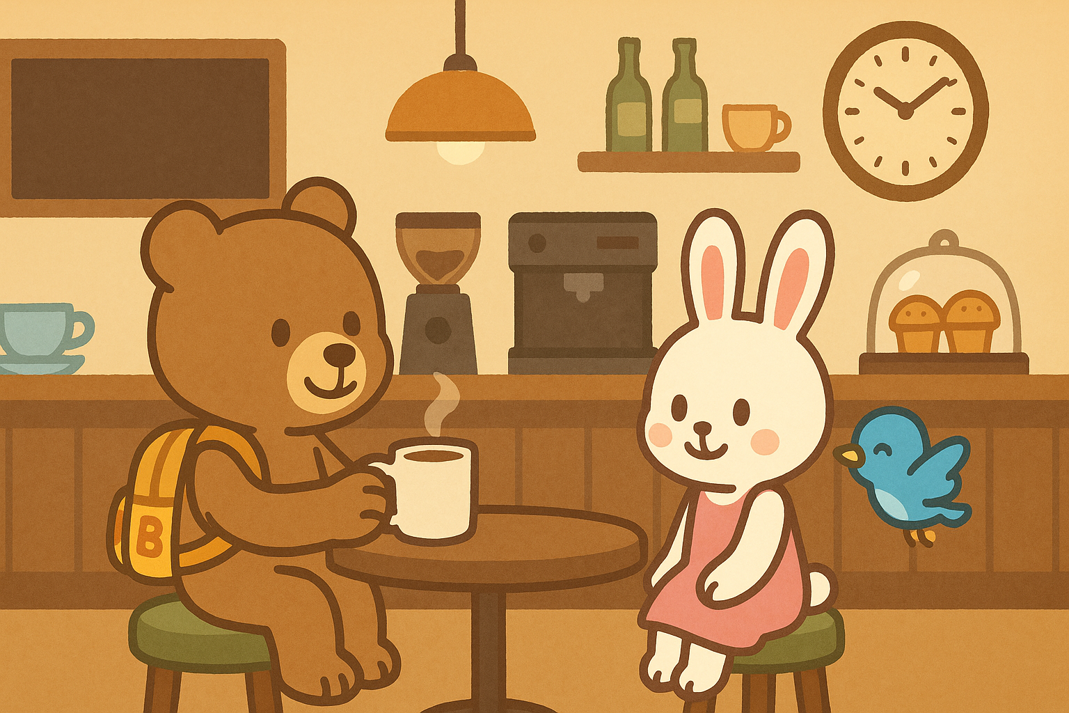 コーヒーショップでコーヒーを飲んでいるところ