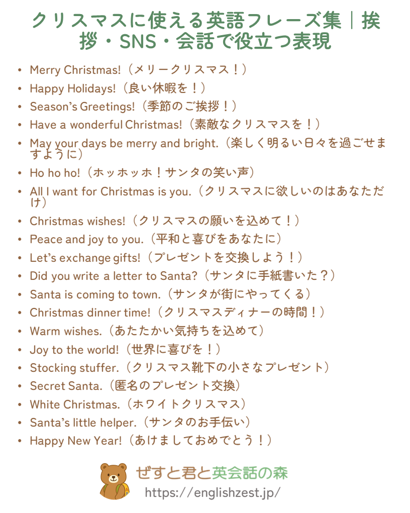 クリスマス英語フレーズ20選（PDFプレビュー）