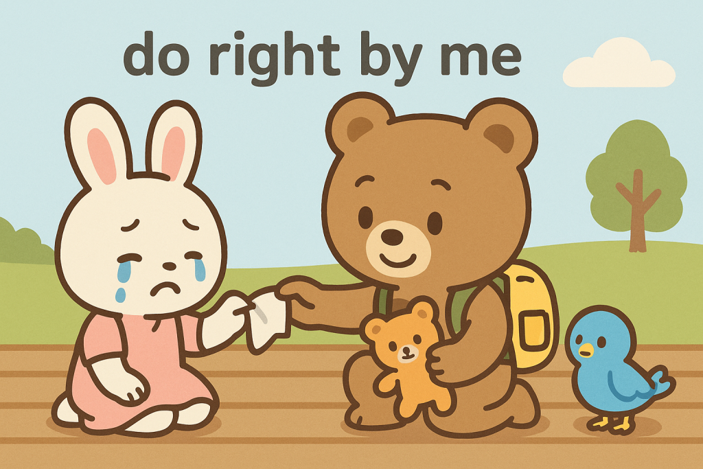 泣いているるなちゃんに、ぜすと君がティッシュとぬいぐるみを差し出して優しく慰めている様子