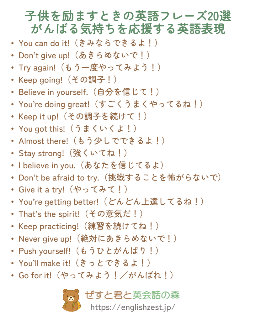 子供を励ますときの英語フレーズ20選（PDFプレビュー）