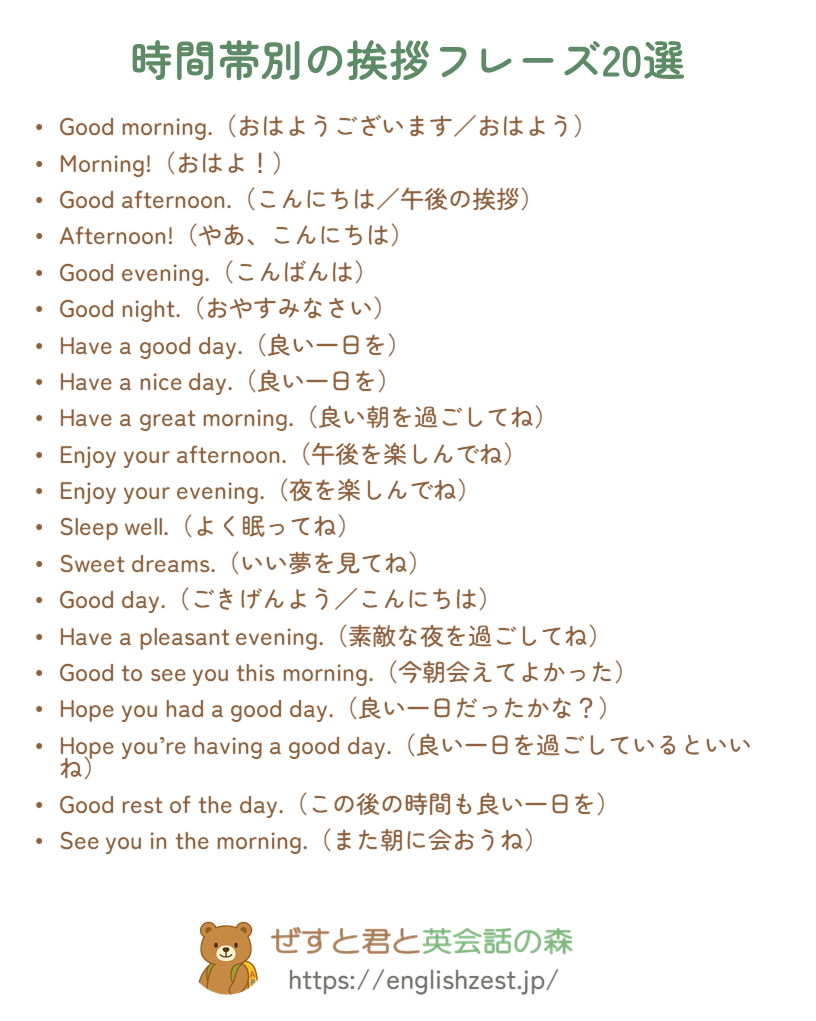 時間帯別の挨拶フレーズ20選（PDFプレビュー）