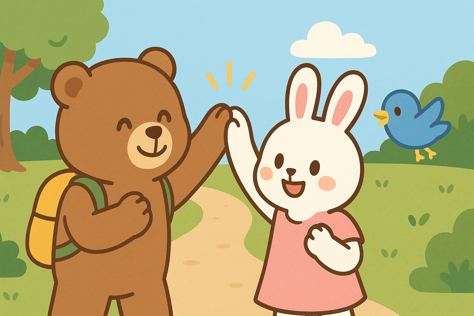 ぜすと君とるなちゃんが励まし合って頑張っている様子