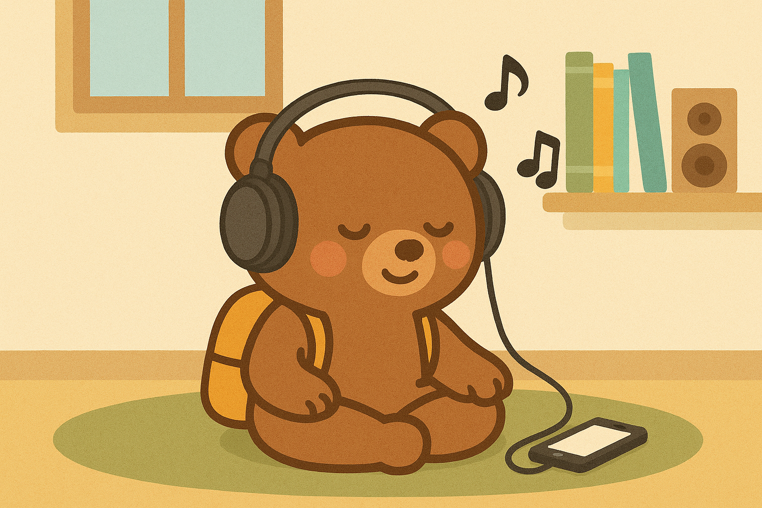 ヘッドホンを使って何かを聞いているぜすと君
