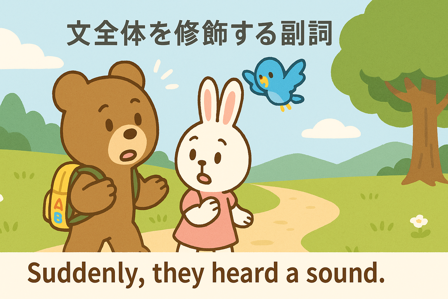 ぜすと君が音に驚いて立ち止まる様子