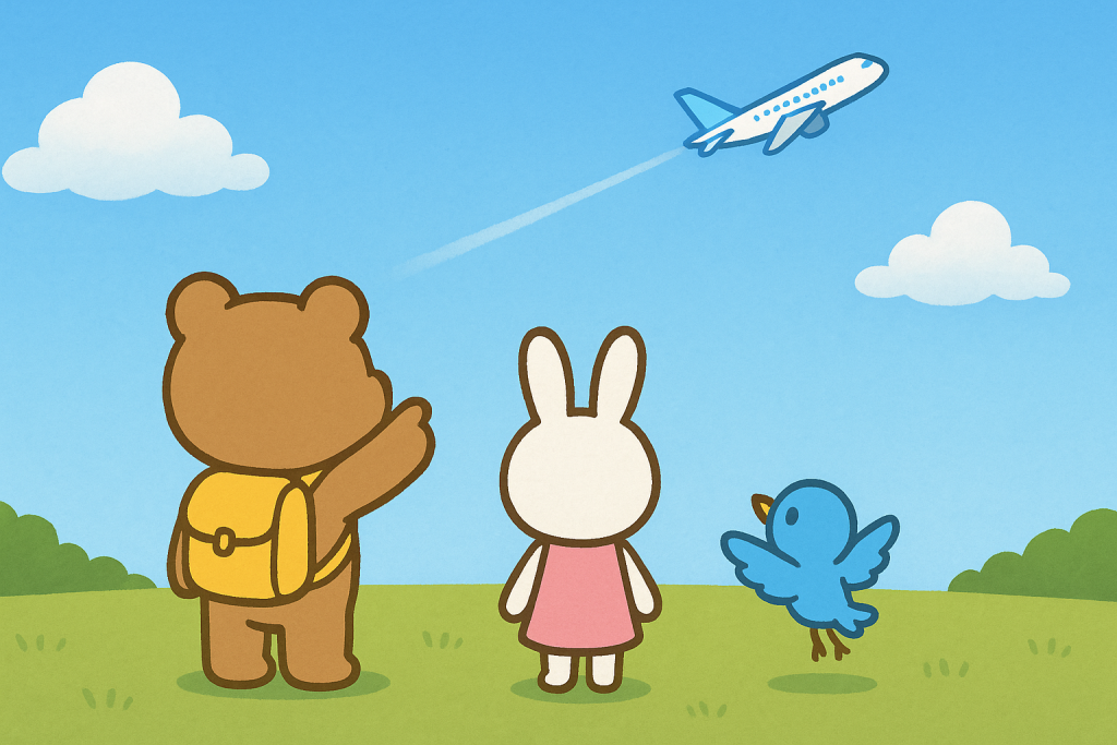 とても遠くに離れて行く飛行機