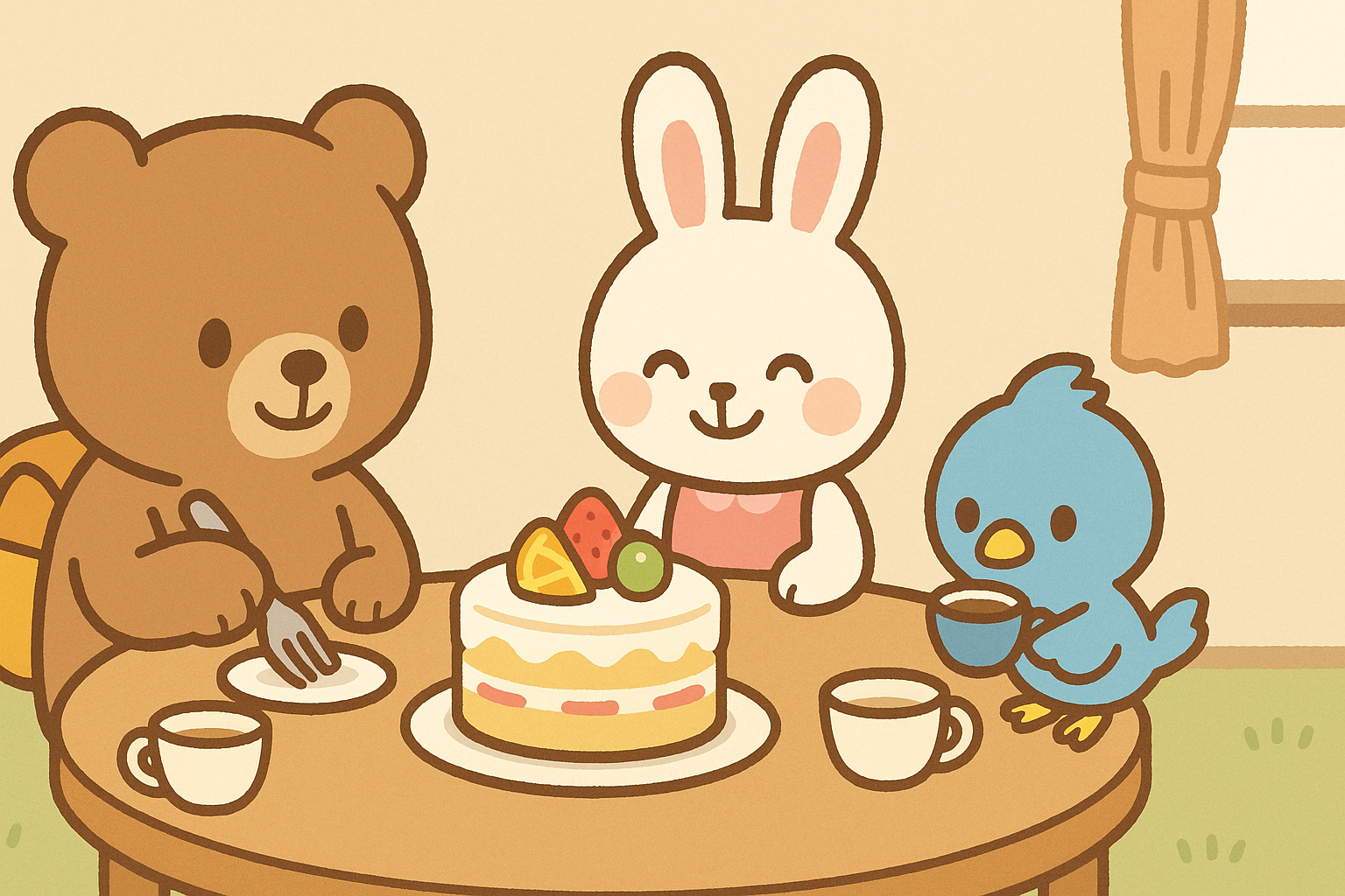 甘いケーキを取り分ける様子