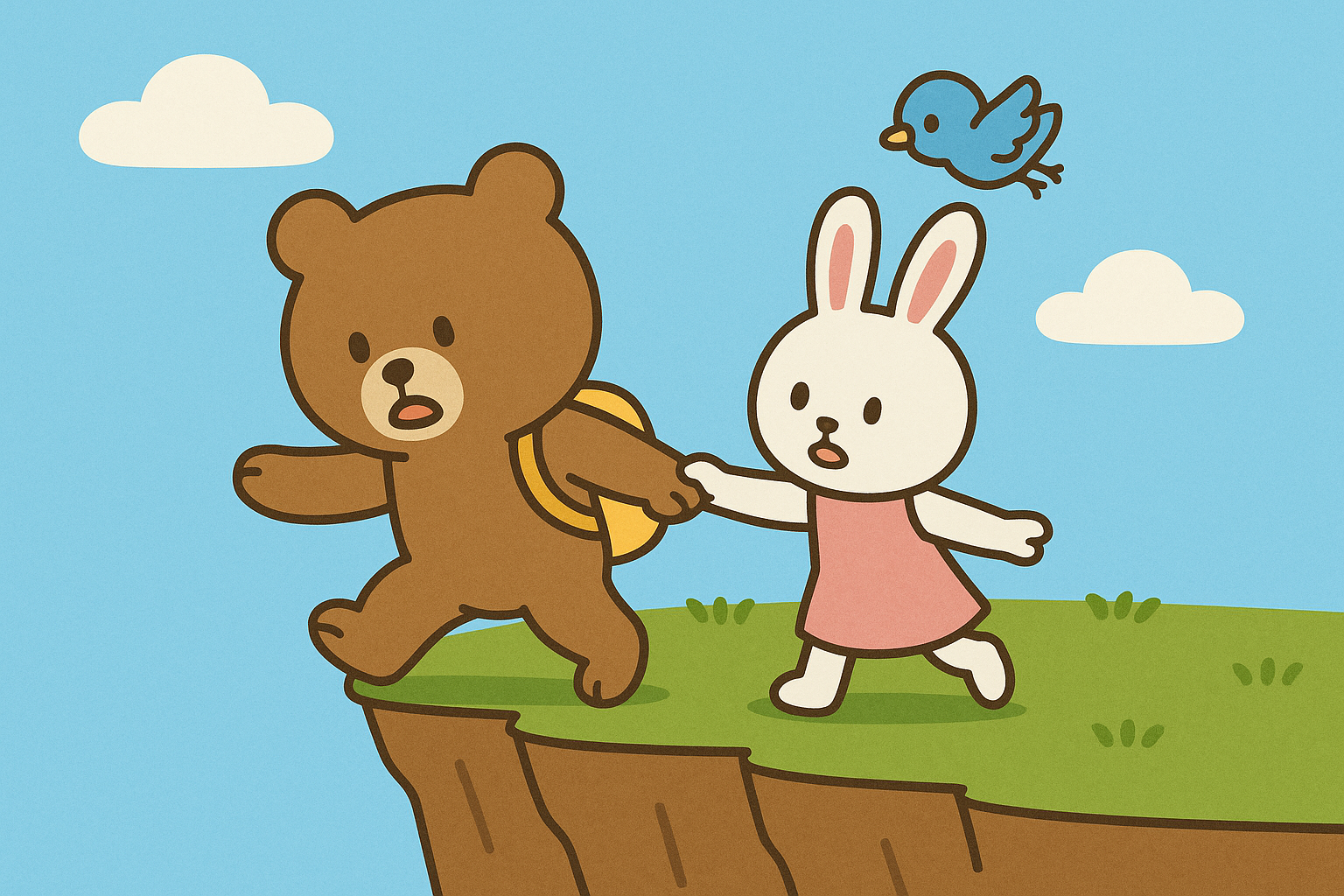 崖に落ちそうなぜすと君を助けている様子
