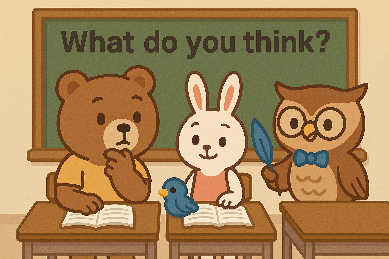 これについてどう思いますか？と先生に聞く様子